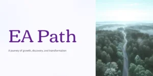 EA Path – 미국 세무사(Enrolled Agent) 자격 취득의 여정, 성장과 변화의 길을 상징하는 숲속 도로 이미지