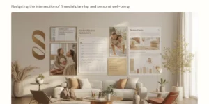 밝은 거실 인테리어 속에 재정 계획과 개인 목표를 주제로 한 포스터가 걸린 ‘Tax & Life’ 섹션 대표 이미지. 세금과 삶의 균형을 상징하는 따뜻한 톤의 디자인