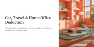 “Coral-colored home-office workspace with car keys placed on top of business documents, symbolizing car, travel, and home-office deduction strategies.”