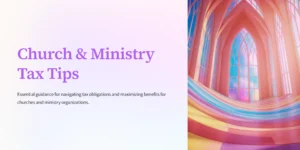 “Pastel cathedral interior with soft morning light and rainbow-colored walkway — Church & Ministry Tax Tips cover image”