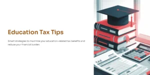 “Graduation cap, textbooks, calculator, and tax forms — illustrating education-related tax credits and deductions.”