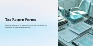 “Modern tax preparation desk with IRS tax return forms, calculator, and office supplies in soft mint lighting.”