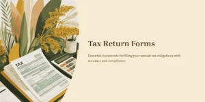 “U.S. tax return forms, calculator, and financial documents arranged on a desk — essential paperwork for annual tax filing.”