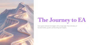 A glowing futuristic winding road ascending snowy peaks — representing the inspiring and transformative journey to EA success.