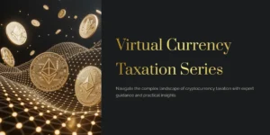 “Ethereum coins over a digital network grid — Virtual Currency Taxation Series premium cover design”