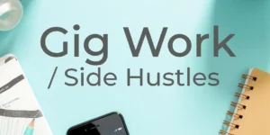 “Mint breeze style flatlay with smartphone showing Uber app, car keys, coffee cup and notebook for gig work and side hustles category”