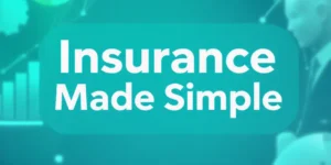 Simple insurance guide with financial icons and teal background