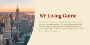 NY Living Guide – 뉴욕 스카이라인과 함께 뉴욕 생활 정보를 안내하는 카테고리 대표 이미지”