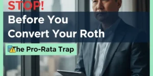 Warning illustration explaining the pro-rata rule trap before converting to a Roth IRA