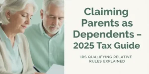 2025년 미국 세금 신고에서 부모를 부양가족으로 신고하는 IRS Qualifying Relative 기준을 설명하는 세금 가이드 썸네일 이미지