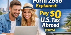 Form 2555 explained showing how Americans working abroad can pay $0 U.S. tax in 2025 using the foreign earned income exclusion