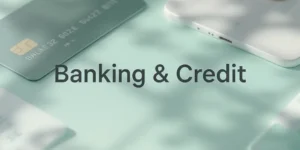 “Mint breeze style cover image with credit card, smartphone, and coins representing banking and credit”