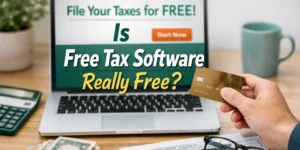Is free tax software really free? Real-life tax filing thumbnail showing laptop, credit card, and W-2 form