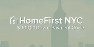 HomeFirst NYC $100,000 Down-Payment Assistance Guide cover image with NYC skyline