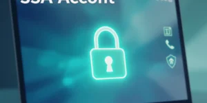 Laptop screen showing a lock icon with the text Unlock Your SSA Account – fast steps to unlock Social Security account in 2025