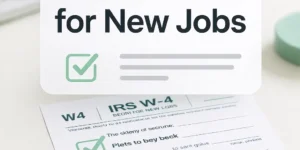 Checklist-style illustration explaining how to fill out IRS Form W-4 for a new job