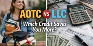Comparison of AOTC and LLC education tax credits showing which tax credit saves more money for the 2026 tax filing season