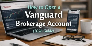 How to open a Vanguard brokerage account in 2026 shown on a laptop and mobile app screen