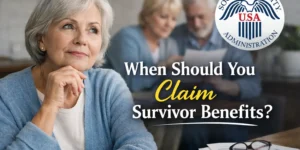 Elderly widow considering when to claim Social Security survivor benefits in 2026