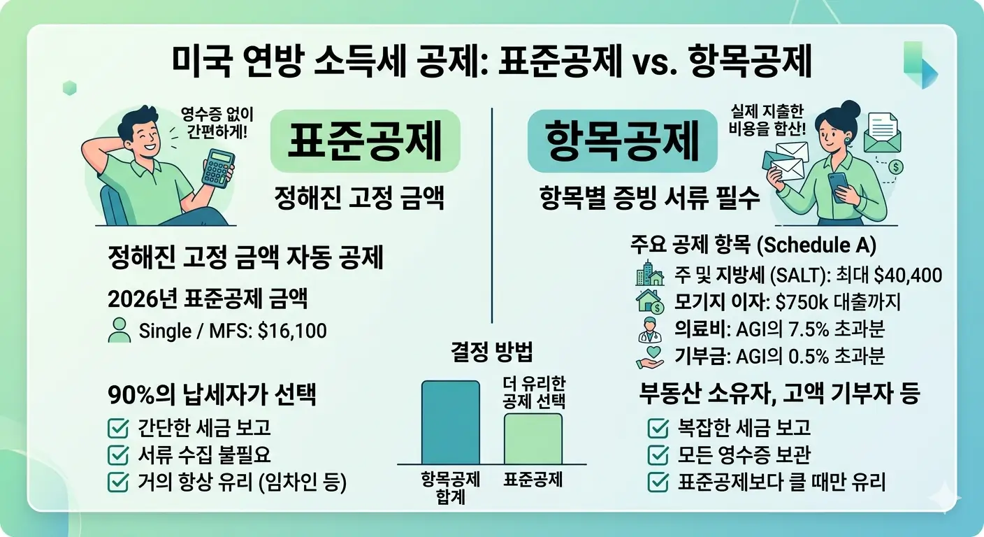 표준공제 vs 항목공제 비교 — 어떤 게 유리한지 한눈에 보는 인포그래픽